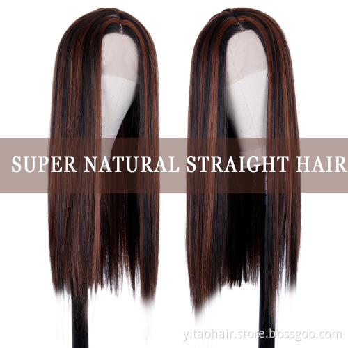 Lace Front Wigs Straight Synthetic Wig Middle Part P#4/27 color with highlights for Women  synthetic hair wigs with highlights